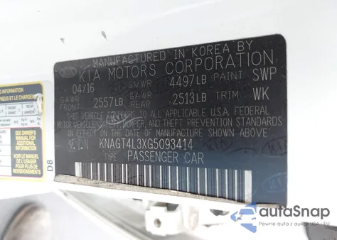 2016 Kia Optima Lx из США, поврежденный, VIN KNAGT4L3XG5093414